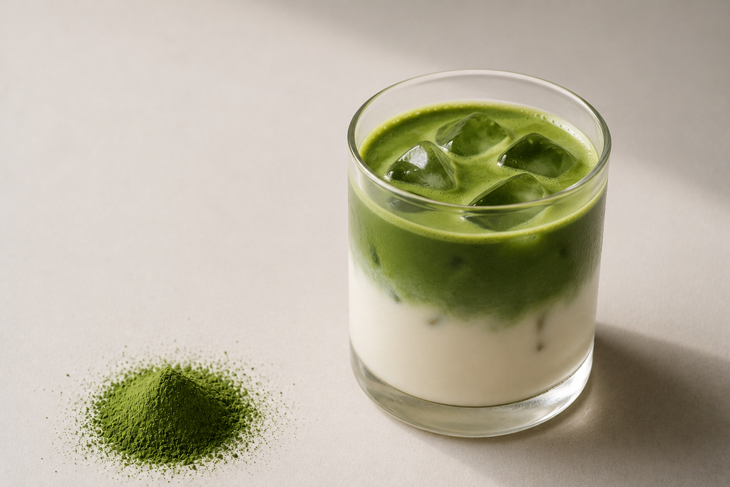 Iced matcha latte made with Chatani matcha